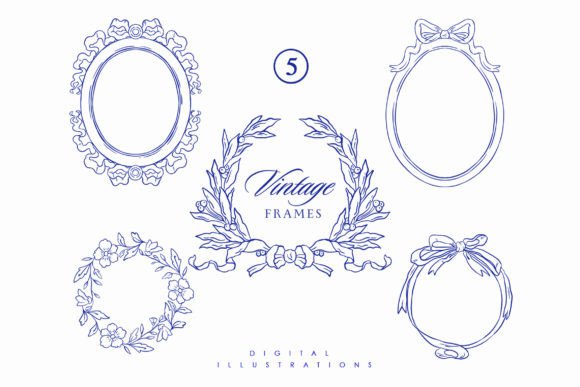 Baroque Wedding Line Art Frames for Your Designs