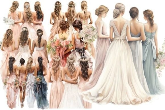 Beautiful Bride and Bridesmaids Wedding Clipart for Your Designs