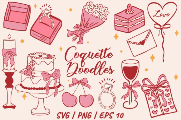 Coquette Wedding & Romance Doodle Set