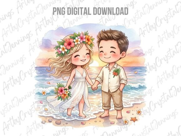 Cute Beach Wedding Couple Chibi PNG: A Creative Asset for Modern Design