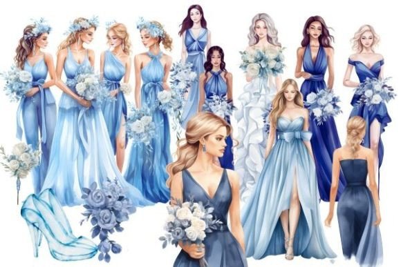 Elegant Blue Watercolor Wedding Graphics for Your Designs