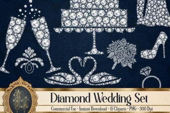 Elegant Diamond Wedding Swan Clip Arts PNG Collection