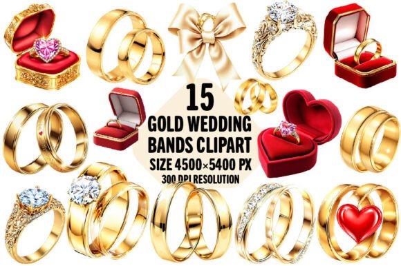 Elevate Your Designs with Luxury Gold Wedding Bands & Diamond PNG