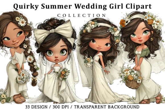 Quirky Summer Wedding Girl Clipart: A Designer's Go-To for Whimsy