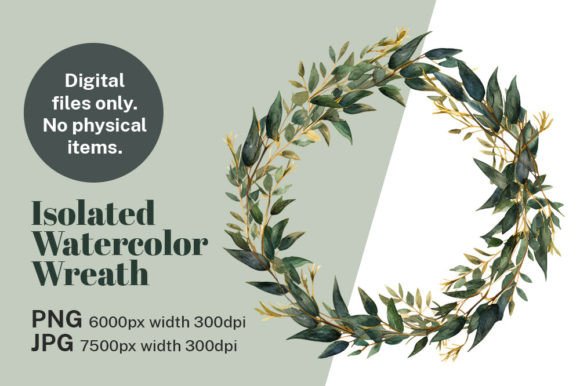 Sage Green Watercolor Wreath Wedding PNG: Design Uses