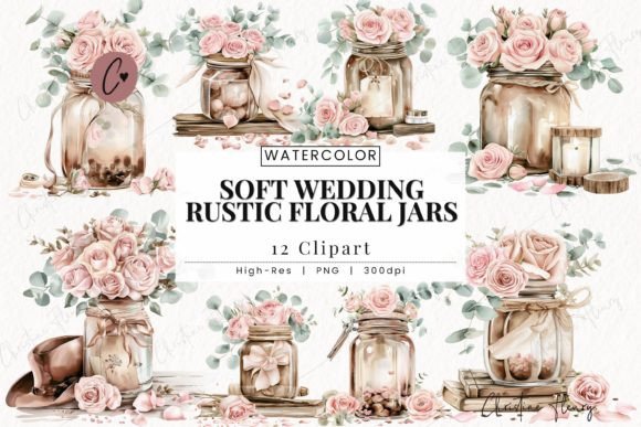 Soft Wedding Rustic Floral Jars Clipart: Elevate Your Designs
