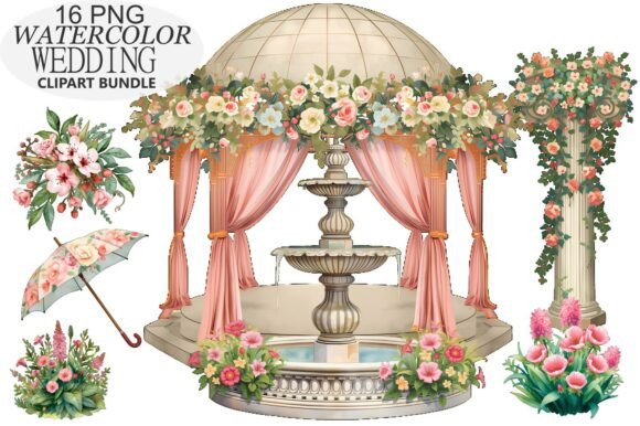 Watercolor Wedding Gazebo Clipart Bundle: Your Design Toolkit