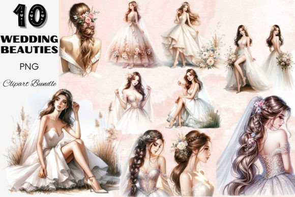 Wedding Dress Beauties Clipart: Elegant Bridal Illustrations