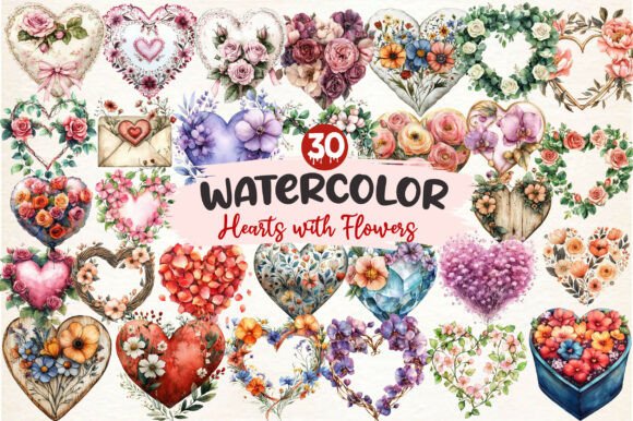 Wedding Hearts with Flowers Clipart: A Versatile Design Asset