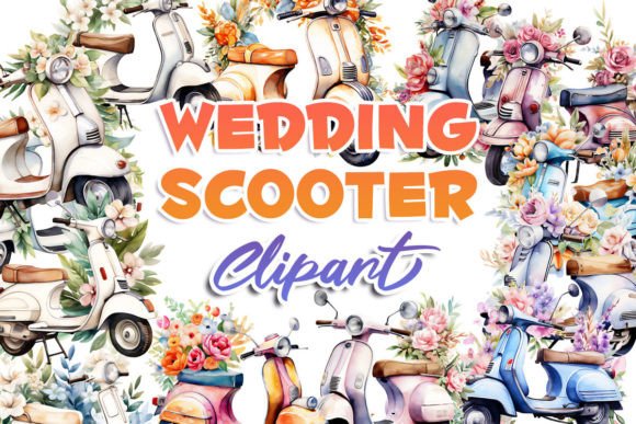 Wedding Scooters Watercolor Clipart: A Whimsical Journey