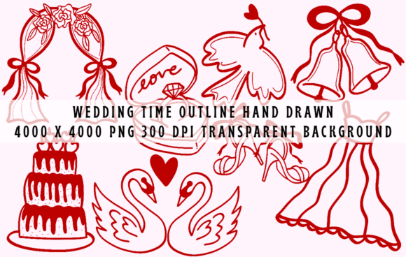 Wedding Time Outline Hand Drawn Clipart: Elegant Design Essentials