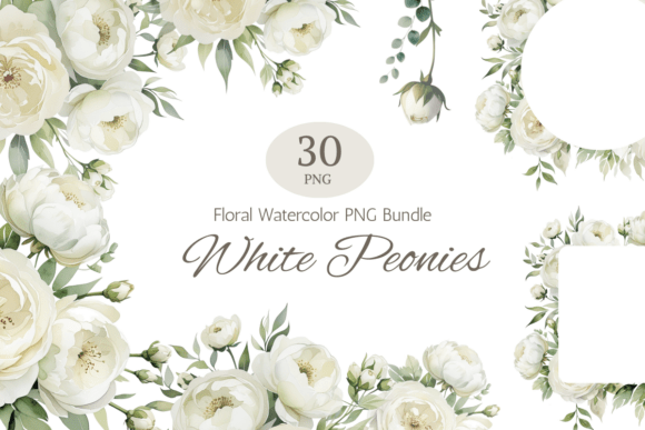 White Peonies Wedding PNG Bundle: Soft Florals for Elegant Projects