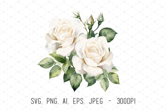 White Wedding Roses Sublimation Clipart: Elegant Design Assets for Creative Projects